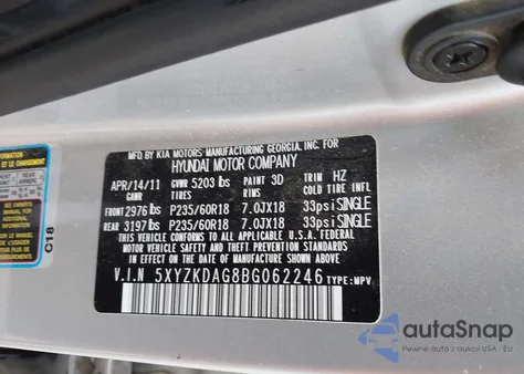 2011 Hyundai Santa Fe Limited V6 from USA, damaged, VIN 5XYZKDAG8BG062246